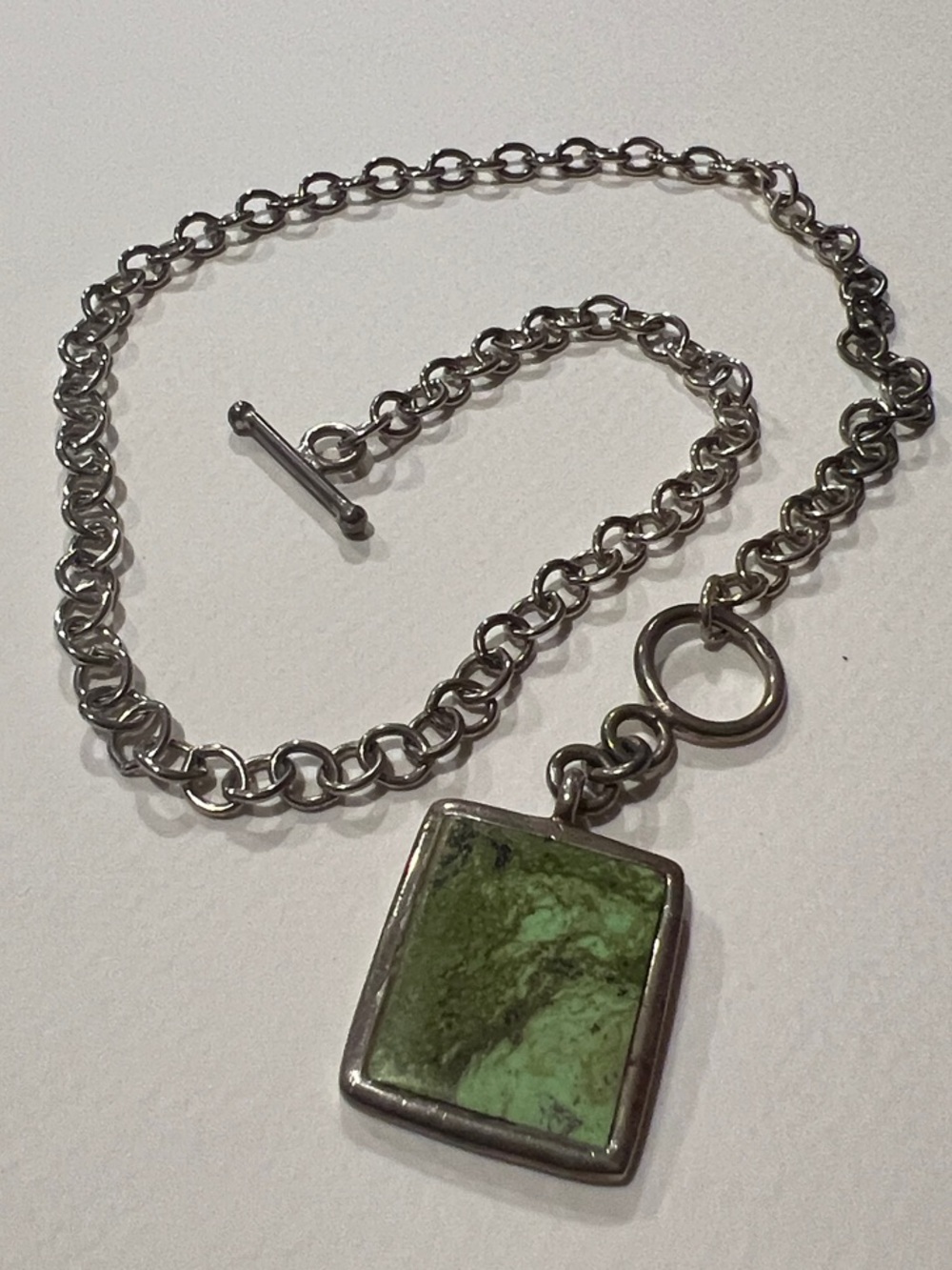 Sterling Silver Green Stone Pendant Necklace